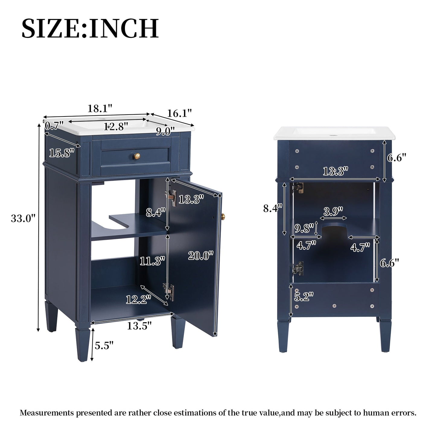 French Style Bathroom Vanity With Sink, Soft-Closing Door, Adjustable Shelf, Rectangular Design