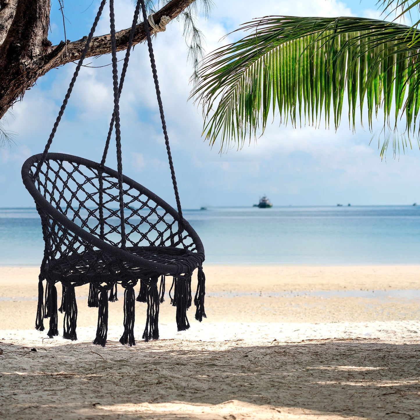 Macrame Hanging Hammock Chair, Rope Swing For Indoor And Outdoor Use