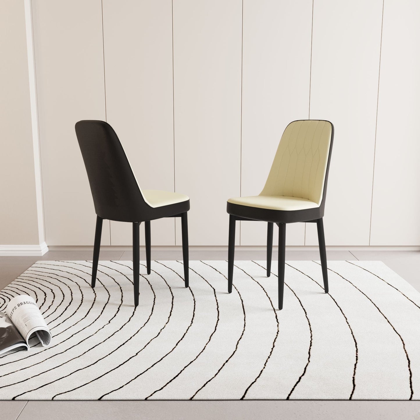 Modern Dining Chair With Cushions And Metal Legs