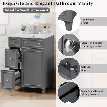 Transitional Style Bathroom Vanity Cabinet With Ceramic Sink