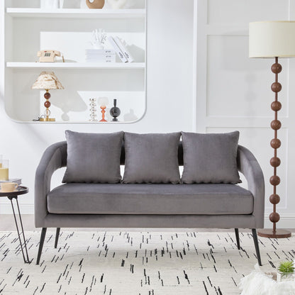 Open Back Loveseat Settee With 3 Pillows