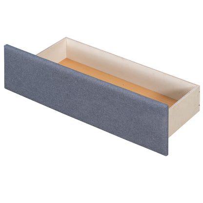 L Shaped Upholstered Platform Bed With Trundle And 2 Drawers Linked With Built In Desk