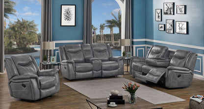 Conrad 3-piece Upholstered Padded Arm Motion Sofa Set Grey