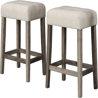 3 Piece Counter Bar Dining Set Table With Electric Outlet And 2 USB Ports, Tufted Upholstered Stools - Brown / Beige