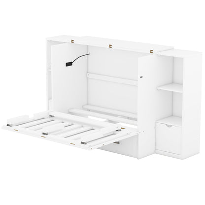 Murphy Bed With Shelves, Drawers And USB Ports