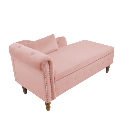 Chaise Lounge Indoor, Lounge Chair For Bedroom With Storage & Pillow, Modern Upholstered Rolled Arm Chase Lounge For Sleeping With Nailhead Trim For Living Room Bedroom Office