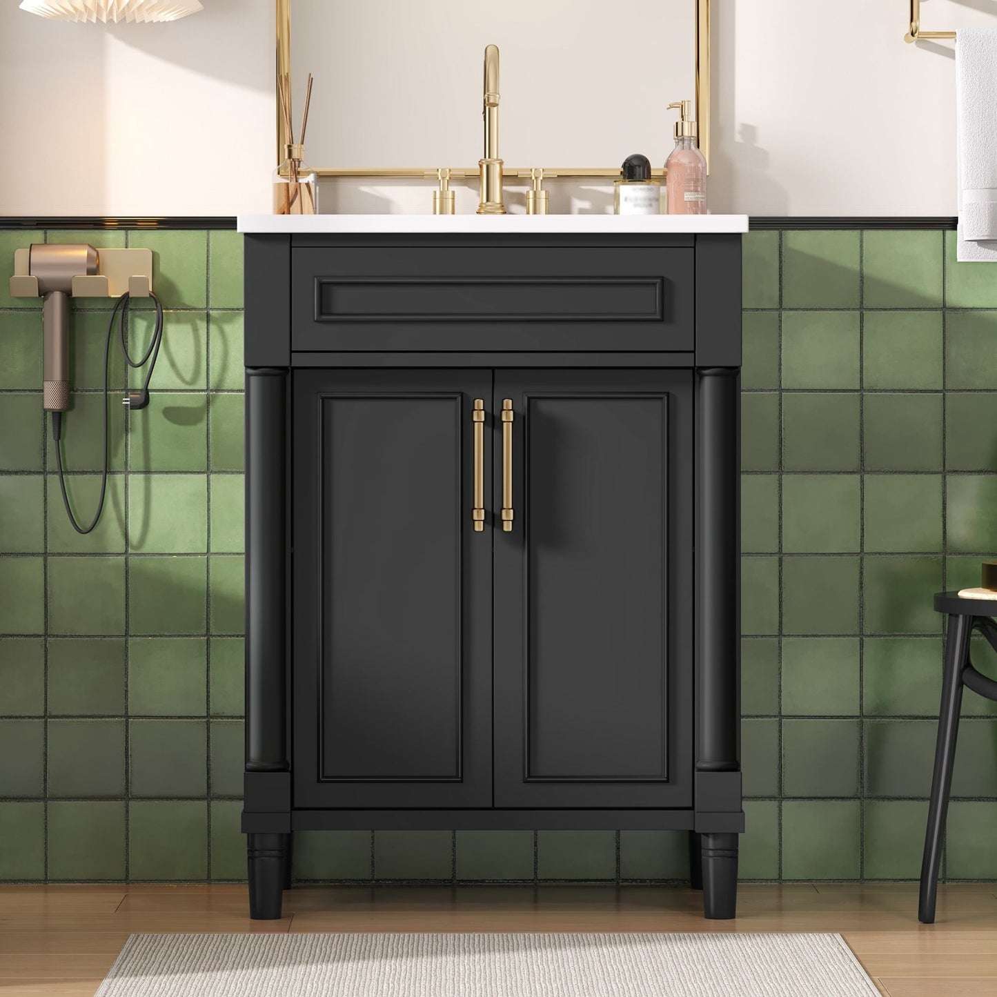 Bathroom Vanity With Integrated Sink, 2 Door Cabinet, Single Sink For Small To Medium Bathrooms