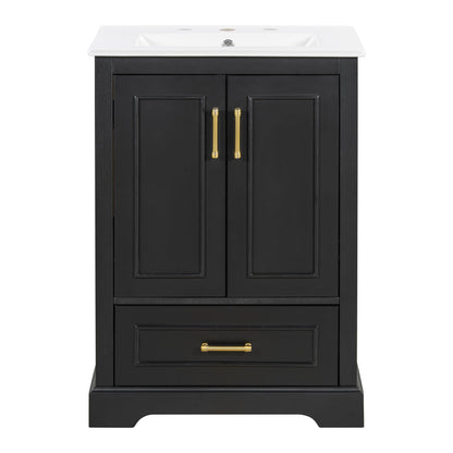 Bathroom Vanity With Sink, 1 Divided Drawer And 2 Soft Close Doors With Double Shelf