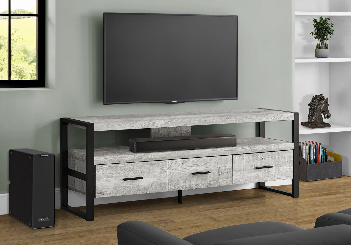 TV Stand, Console, Media Entertainment Center, Storage Drawers, Modern