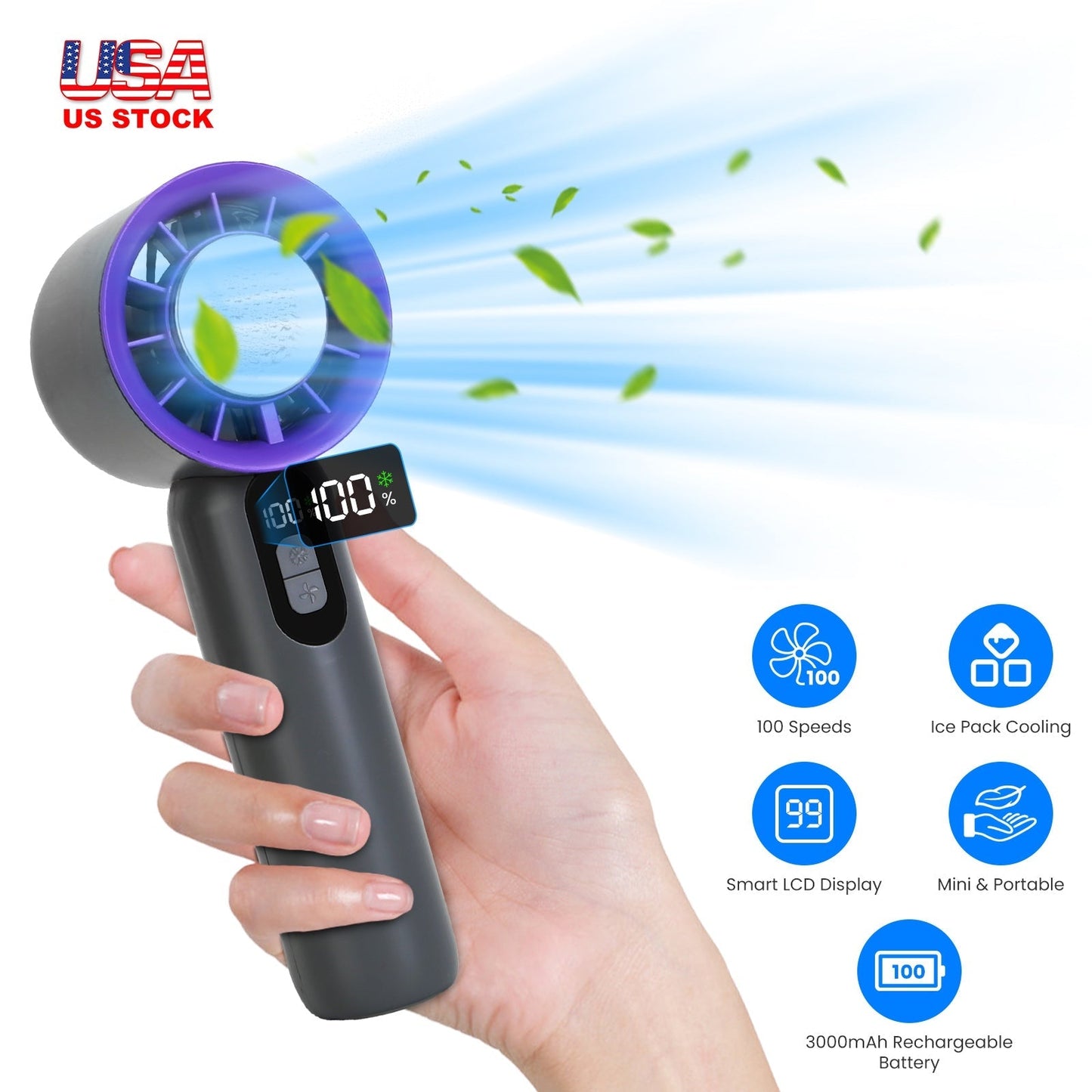 Rechargeable Handheld Fan with Ice Cooler — Travel, Beach & Camping