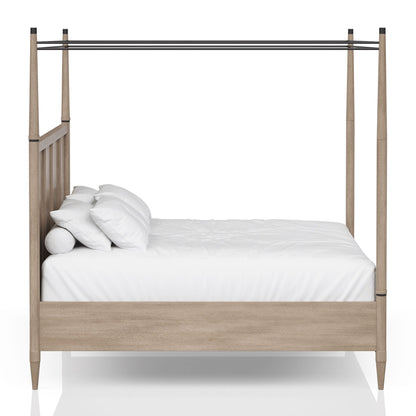 Queen Canopy Bedroom Set With A 2 Drawer Nightstand A Dresser With Poster Mirror And A Door Chest - Sand