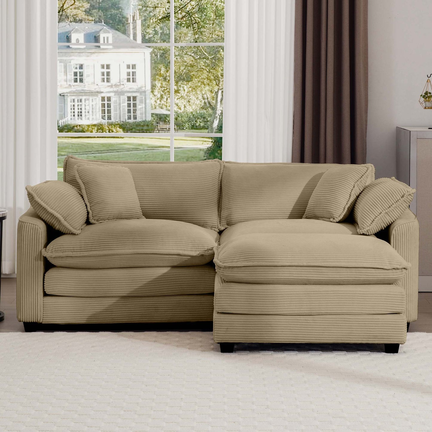 Modern Oversized Modular Cushion Sofa With Ottoman, Low Back, Deep Seating Sofa Set