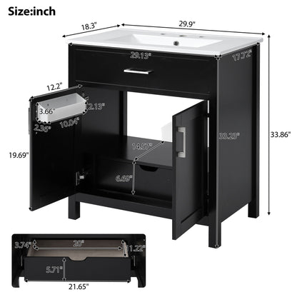 Bathroom Vanity With Sink And Ample Storage, Rectangular Undermount Sink - Black