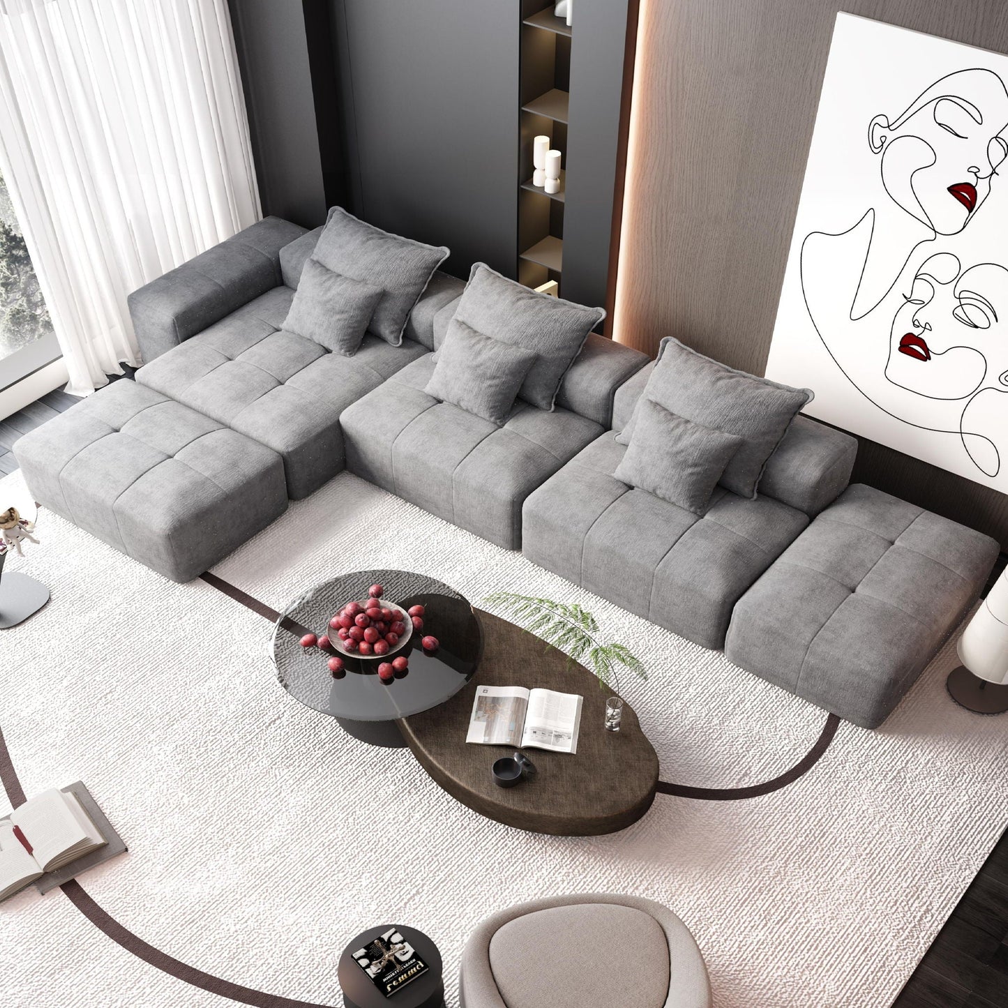 Modern Oversized Diy Combination Modular Sectional Sofa With Pillows