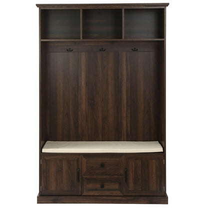 Hall Tree With 3 Hooks, Coat Hanger, Entryway Bench, Storage Bench, 3 In 1 Design