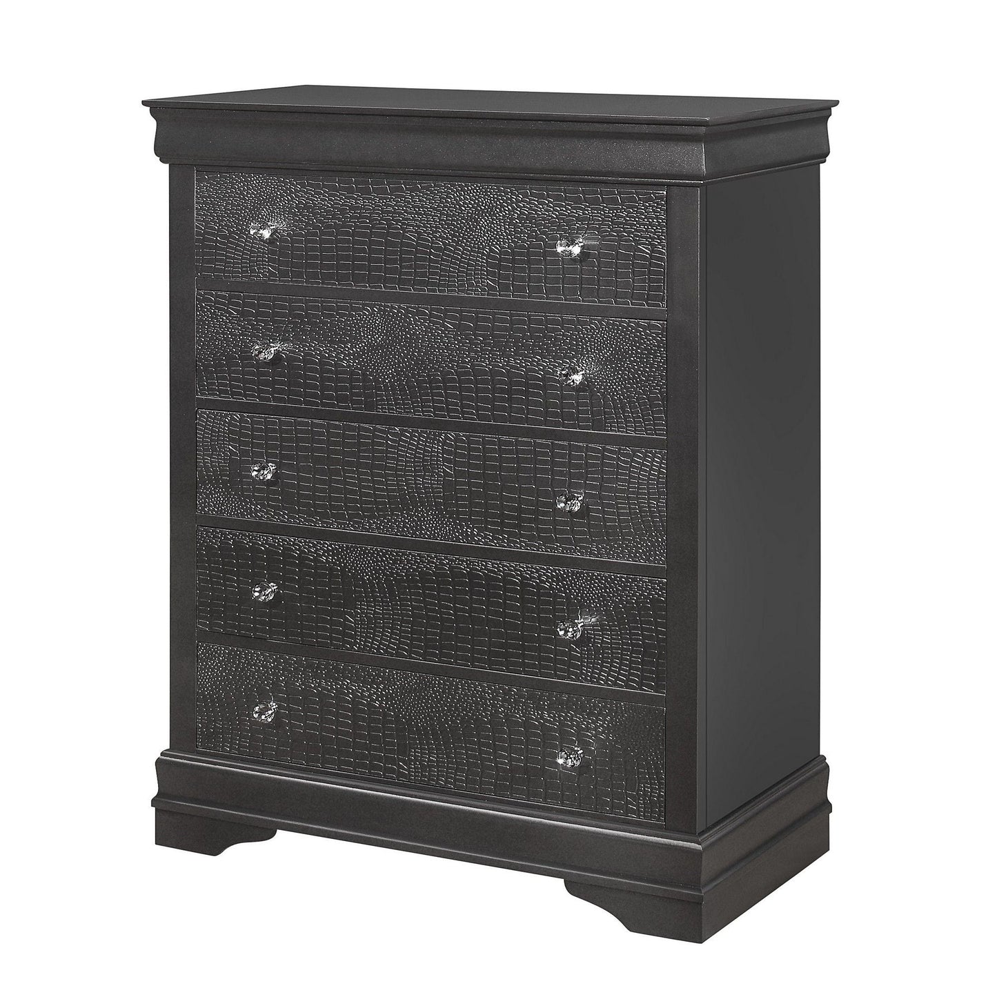 Shaker - 5 Pieces Bedroom Set With Crystal Inspired Tufted Headboard And LED Lighting