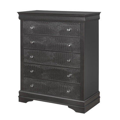 Shaker - 5 Pieces Bedroom Set With Crystal Inspired Tufted Headboard And LED Lighting