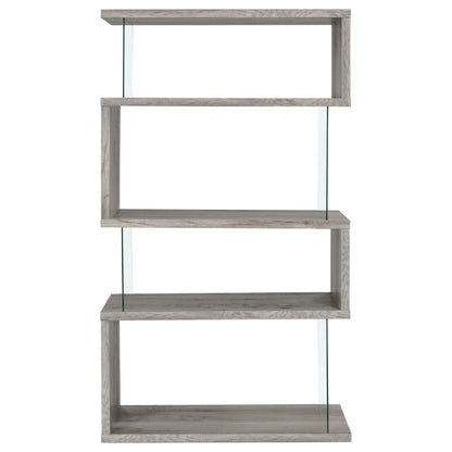 Emelle 63-inch 4-shelf Glass Panel Bookshelf Grey Driftwood