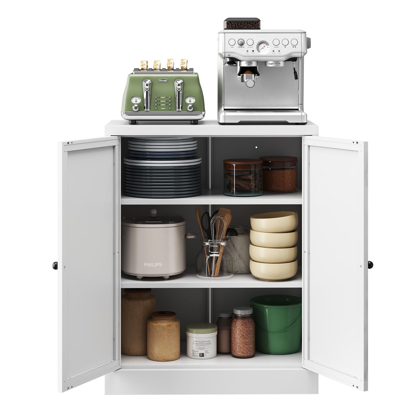 Pantry Cabinet With Adjustable Shelves Freestanding Kitchen Storage Organizer - White