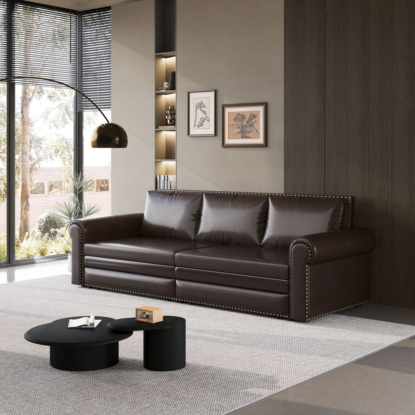 3 In 1 Convertible Sleeper Sofa With Nailhead Trim & Rolled Arm