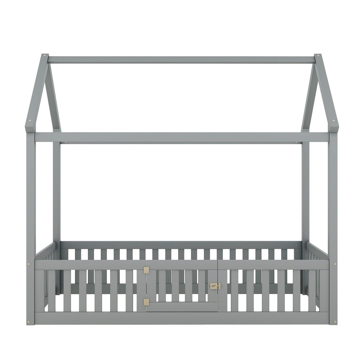 Wood House Bed With Fence And Door