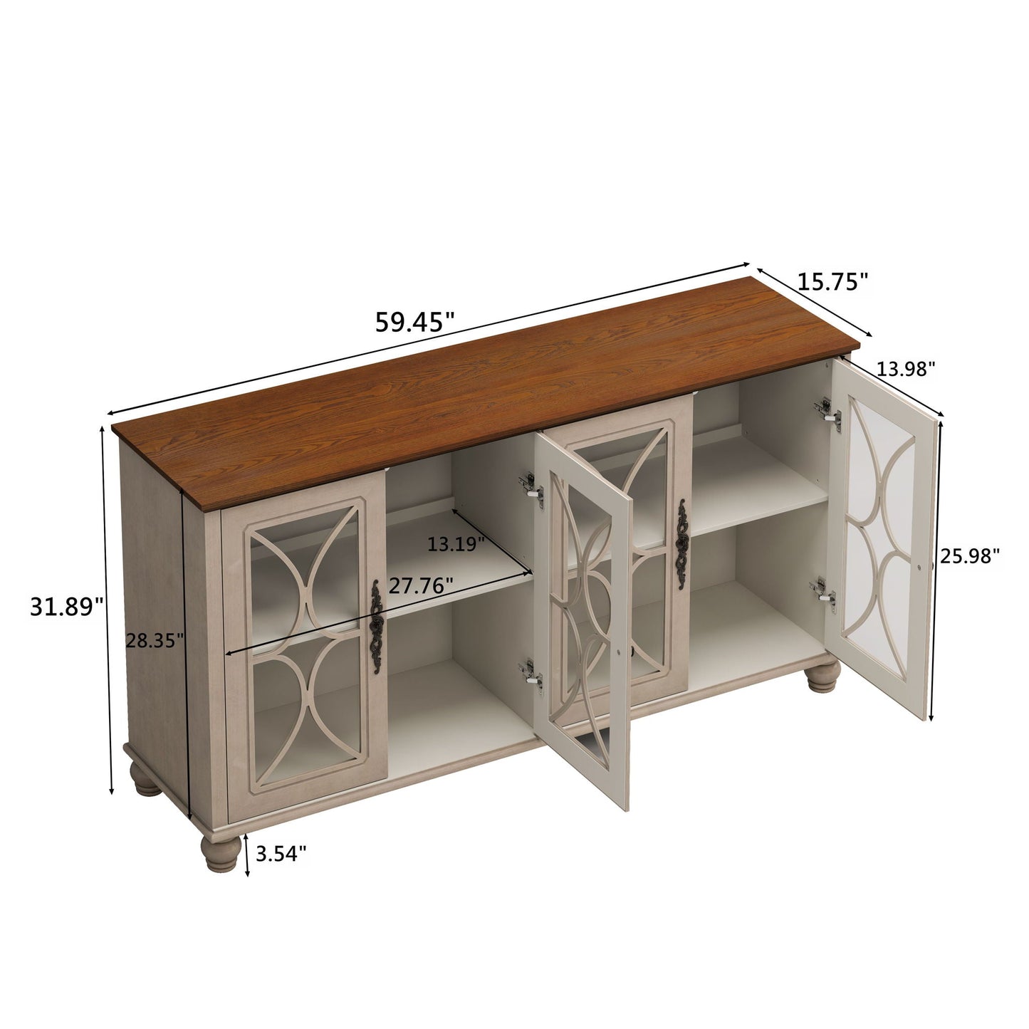 Elegant 4 Door Cabinet With Tempered Glass Doors
