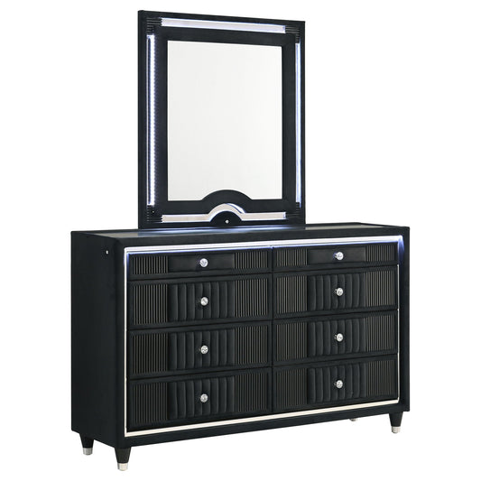 Ravenne 6-drawer Velvet Upholstered LED Dresser and Mirror Black