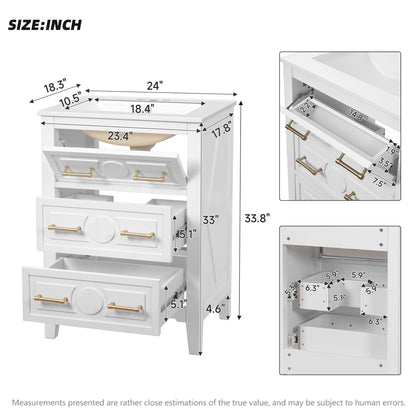 Bathroom Vanity With Sink, Free Standing Single Set, 3 Drawer Storage Cabinet