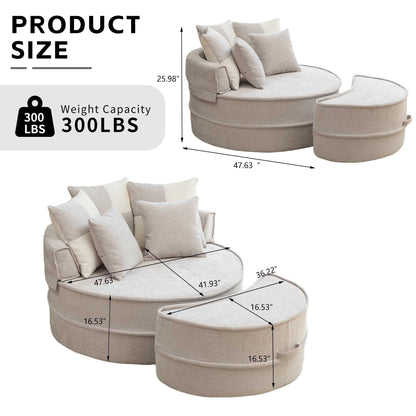Modern Oversized Round Barrel Accent Chair With Ottoman