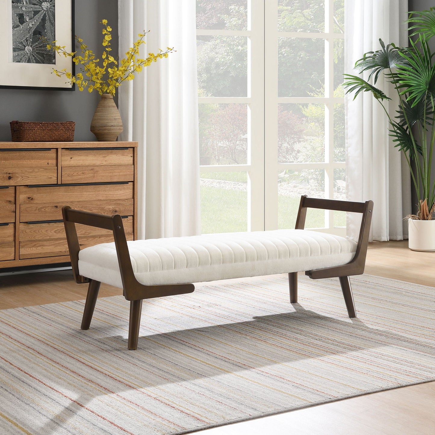 Mid-Century Bench With Wood Legs