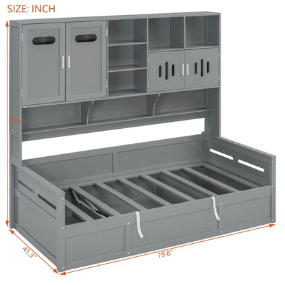 Daybed With All-In-One Cabinet And Shelf