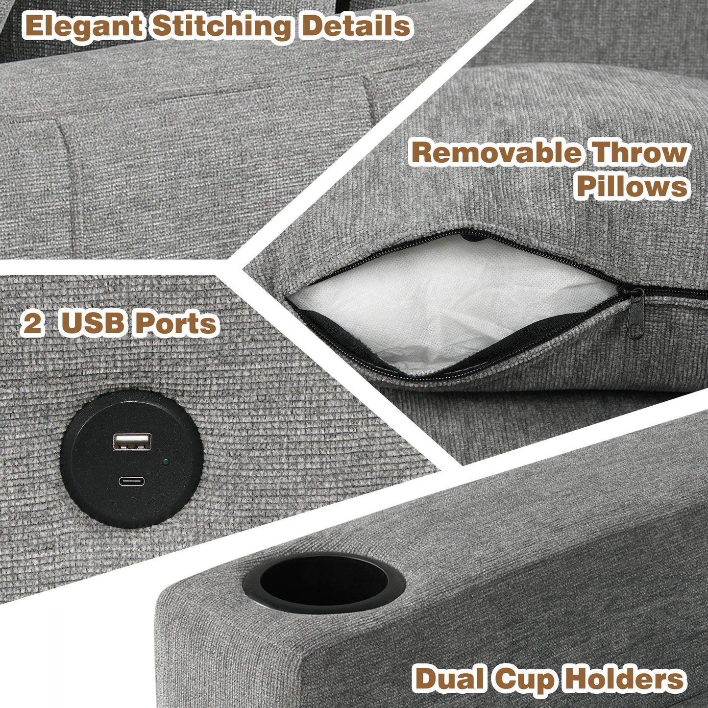 Sectional Sofa Convertible Pull-Out Sofa Bed With A Movable Storage Ottoman For Living Room