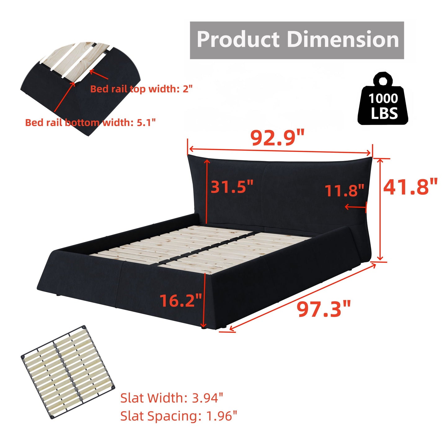 Upholstered Platform Bed With Special Shaped Headboard