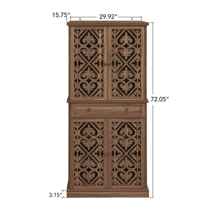 4 Door Cabinet With 1 Drawer, With 4 Adjustable Inner Shelves, Storage Cabinet