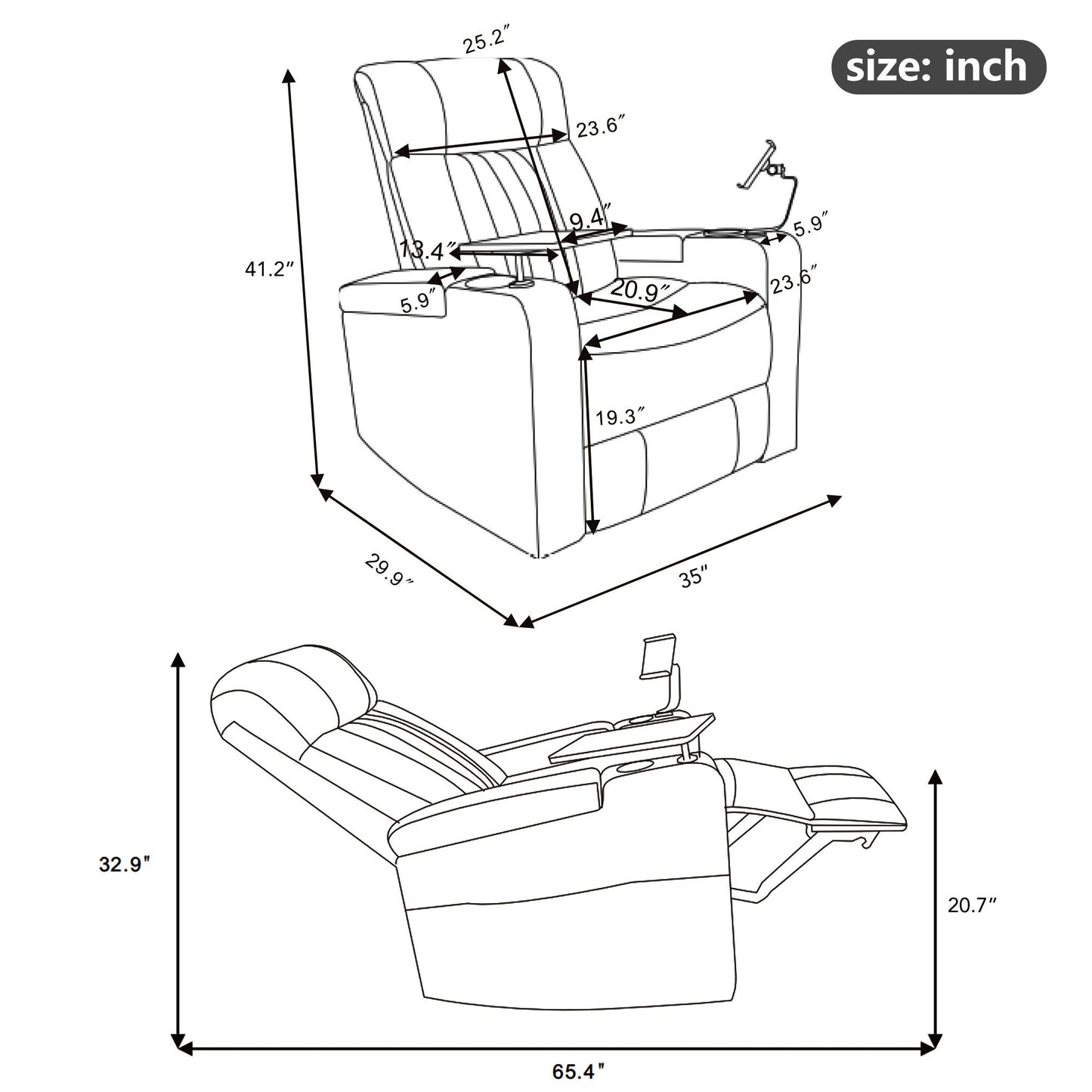Power Recliner With Storage Arms, Cupholders, Swivel Tray Table And Cell Phone Stand - Brown
