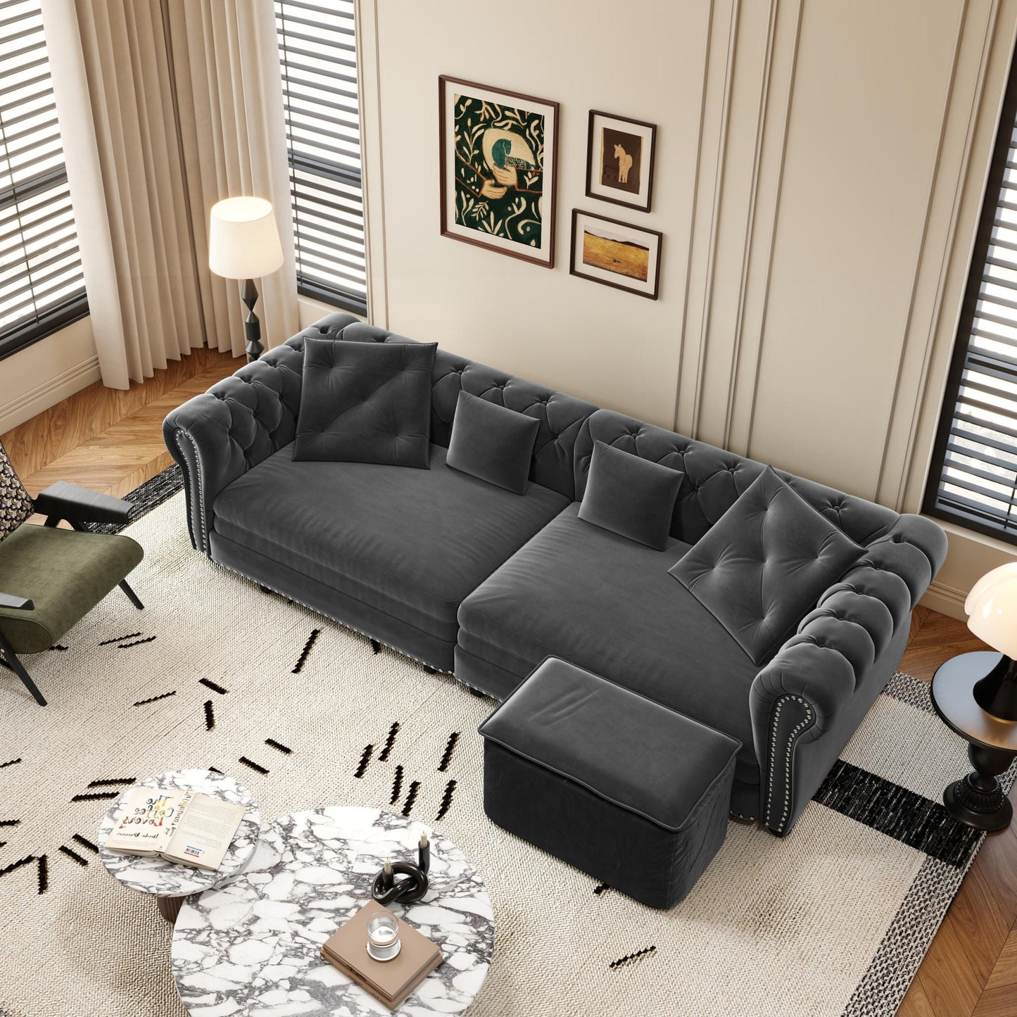 3 In 1 Convertible Sleeper Sofa Bed With Movable Ottoman