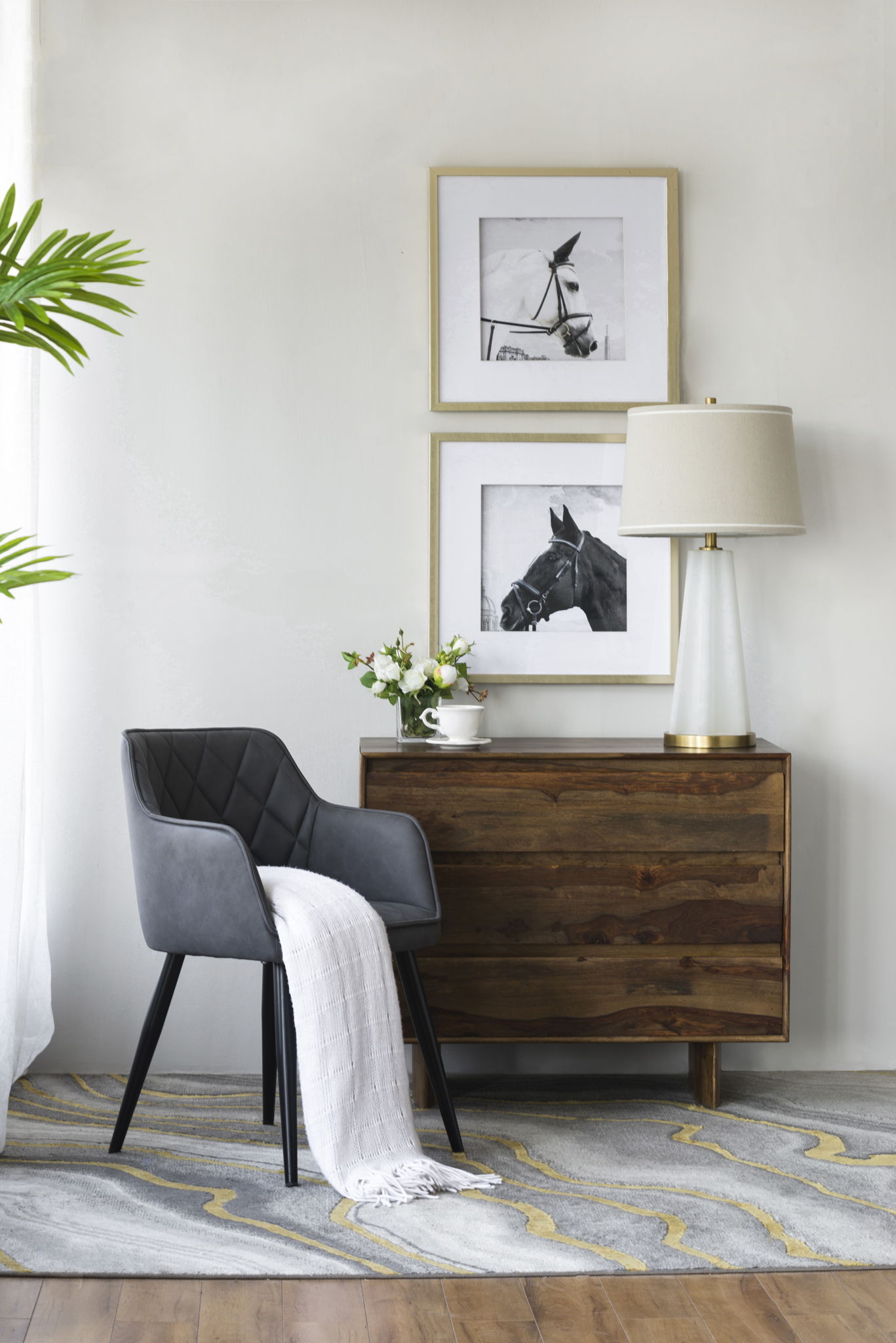 Wall Art Horse Animal Printing, Wall Decor Accent (Set of 2) - Golden / White