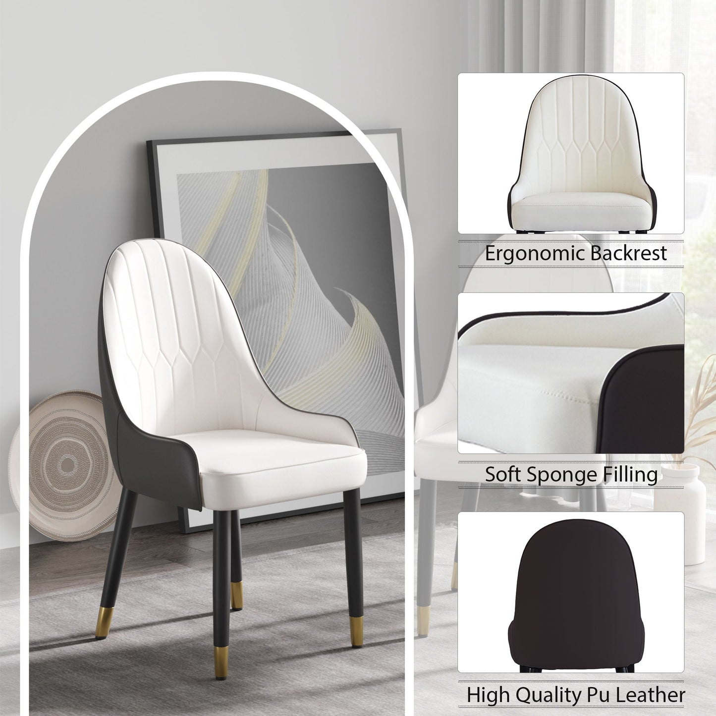 Modern Sponge-Filled Dining Chair, Solid Wood Metal Legs, Suitable For Restaurants, Living Rooms And Rooms (Set of 2)