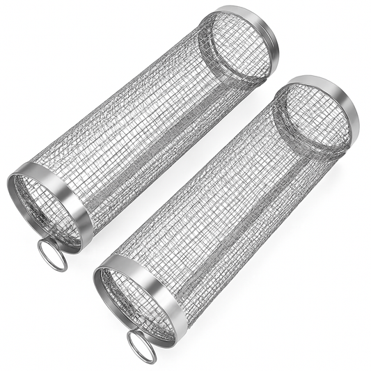 2Pcs 3.42x11.61Inch Portable BBQ Rolling Basket Round Stainless Steel Grill Mesh Barbecue Net Tube with Removable Cover Outdoor Camping