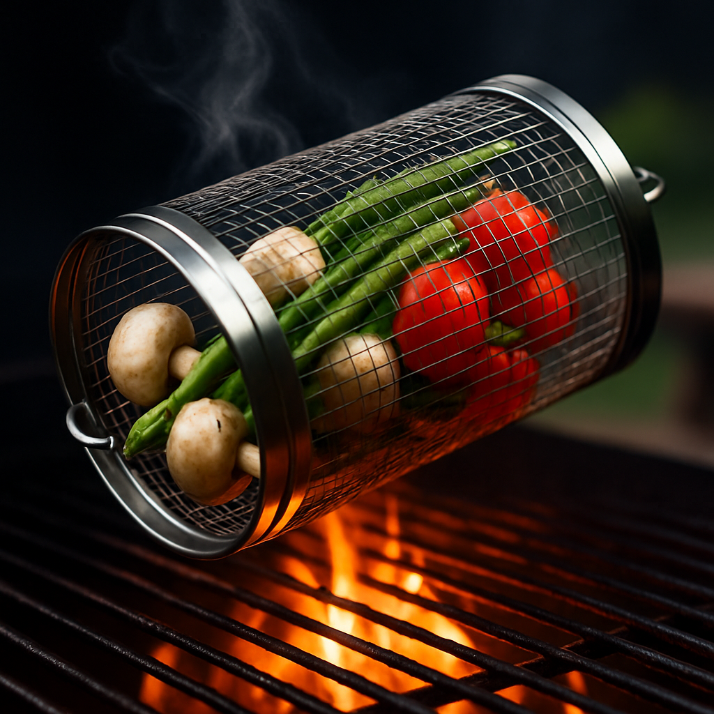 2Pcs 3.42x11.61Inch Portable BBQ Rolling Basket Round Stainless Steel Grill Mesh Barbecue Net Tube with Removable Cover Outdoor Camping