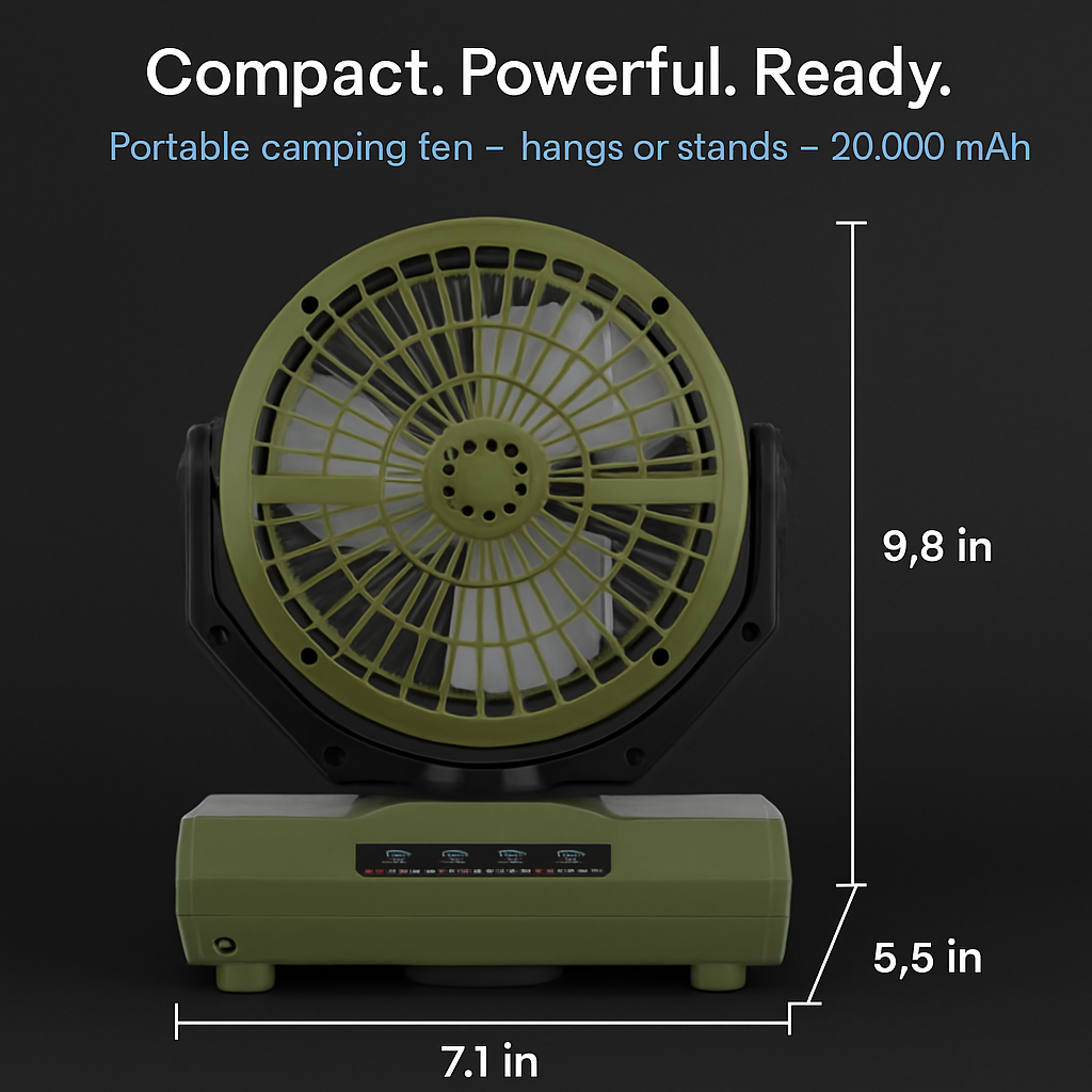 Oscillating Camping Fan with Flashlight, Remote Control