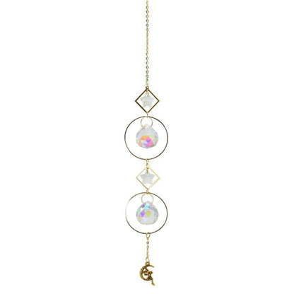 Metallic Hoop Moon Sun Catcher Hanging Crystal Pendant Chandelier Lamps Light Crystals Glass Pendants Light Rainbow Maker Wind Chime Hanging Drop Gift of Good Luck Garden Decor Hanging Ornament For Home Decoration