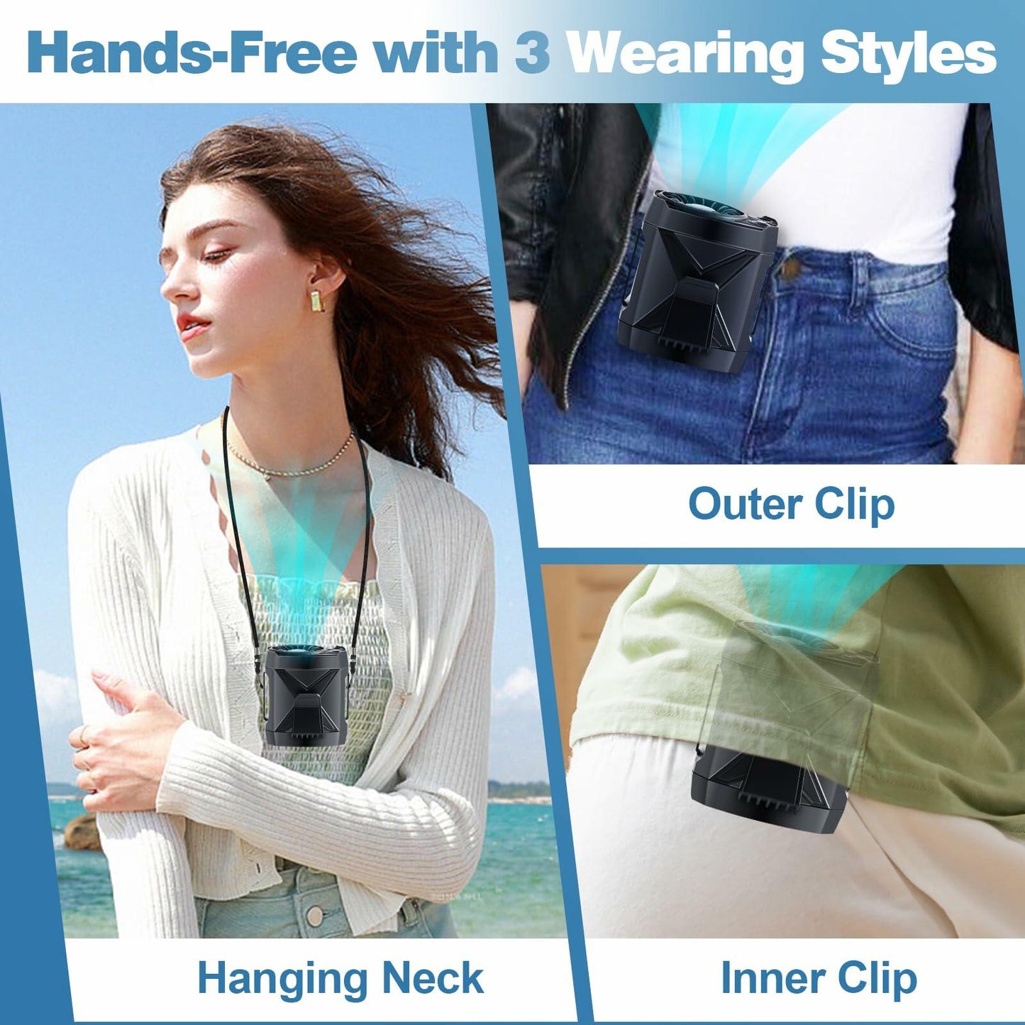 Hands-Free Neck Fan — Rechargeable, 4 Speeds, for Travel & Outdoor Use
