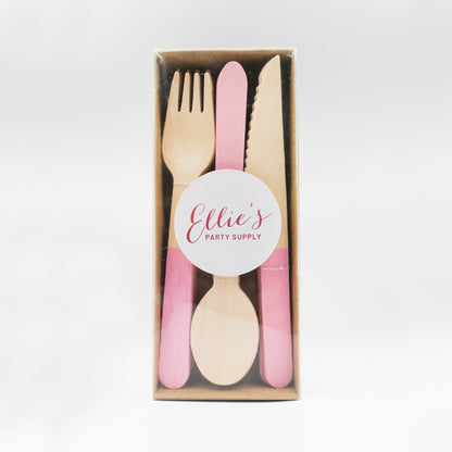 Pastel Pink Wooden Utensil Set 24ct