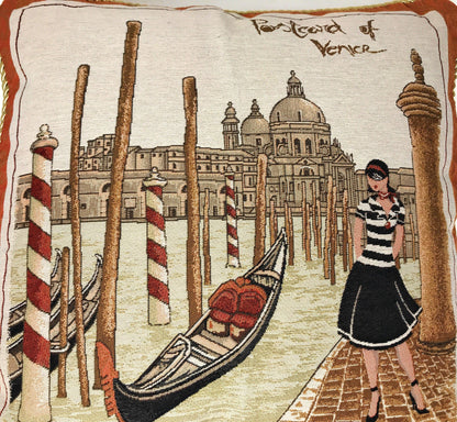 DaDa Bedding Set of 2-Pieces Postcard of Venice Tapestry Throw Pillow Covers w/ Inserts - 18" x 18"