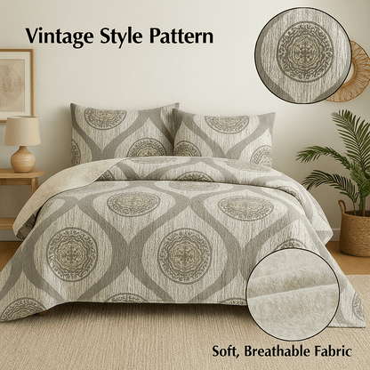 DaDa Bedding Rustic Grey Mosaic Distressed Medallion Reversible Quilted Bedspread Set (SD16299)