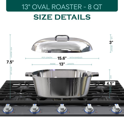Oval Dutch Oven with Lid - 8 Quart (13 Inch)