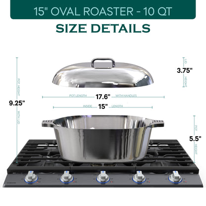 Oval Dutch Oven with Lid - 10 Quart (15 Inch)