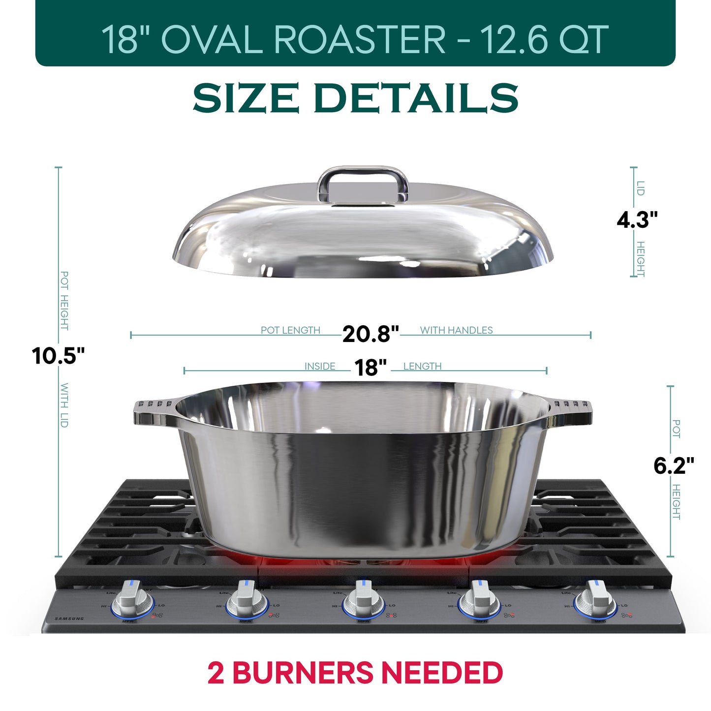 Oval Dutch Oven with Lid - 12.6 Quart (18 Inch)