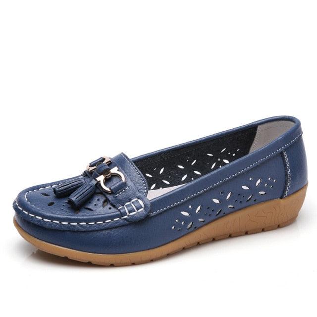 Womens Flats Summer Genuine Leather Shoes Low Heels Slip On Casual Flat Shoes Women's Espadrilles Casual Shoes Spring Comfortable Strong Design